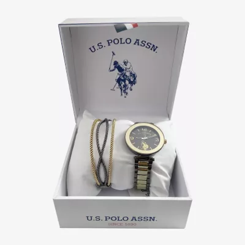 U.S. Polo Assn. Womens Two Tone 2-pc. Watch Boxed Set Usc6029jc