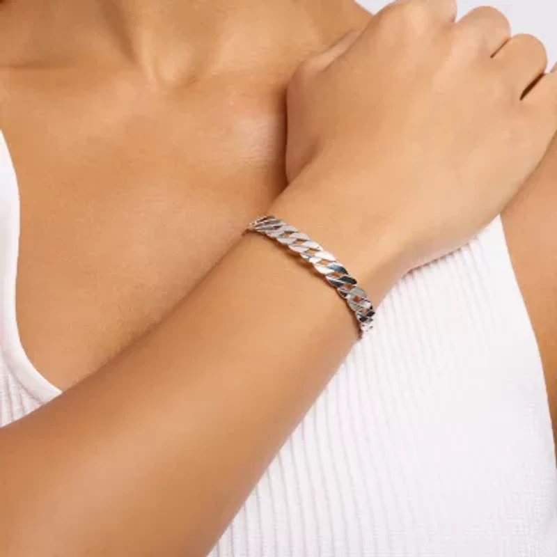 Silver Reflections Curb Chain Womens Pure Silver Over Brass Cuff Bracelet