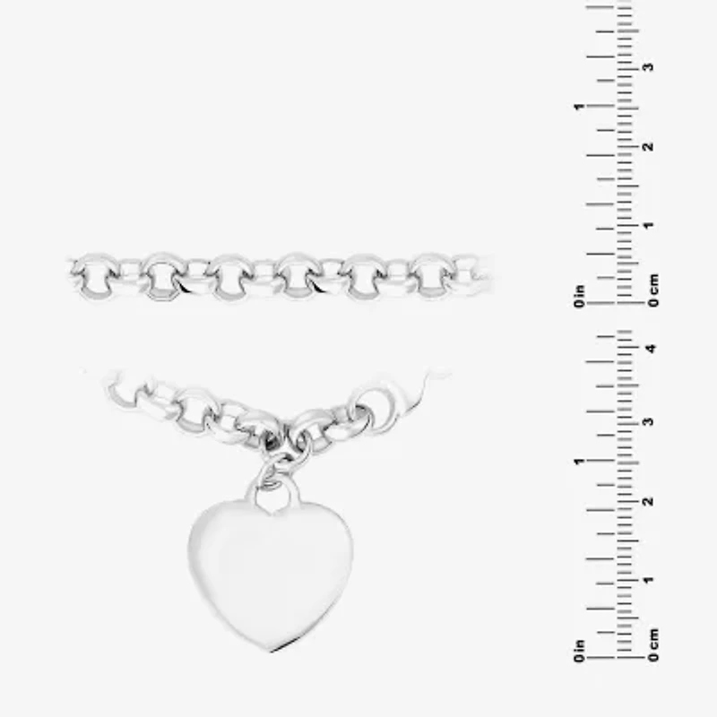 Silver Reflections Womens Pure Silver Over Brass Heart Charm Bracelet