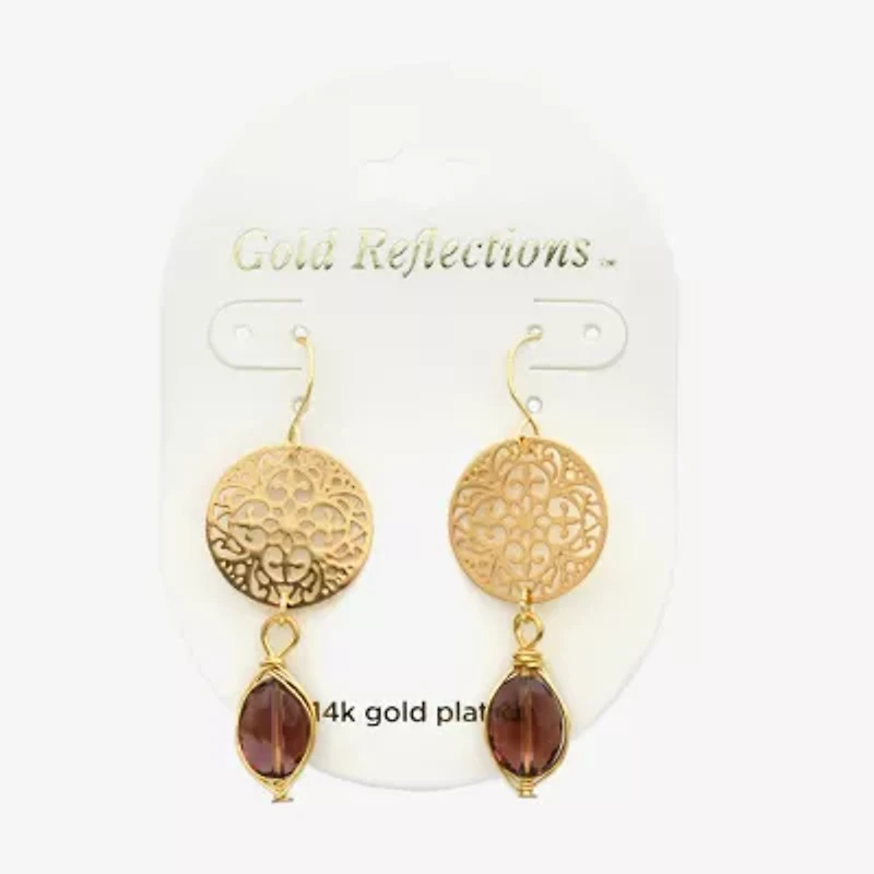 Gold Reflections Filigree Womens Red Glass 14K Gold Over Brass Oval Drop Earrings