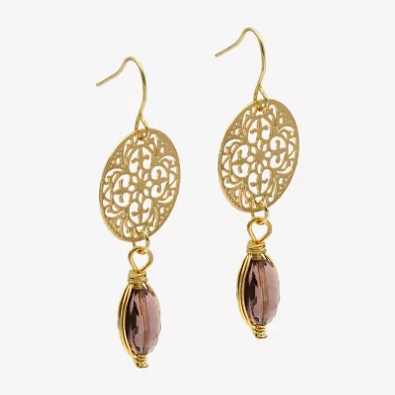 Gold Reflections Filigree Womens Red Glass 14K Gold Over Brass Oval Drop Earrings