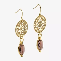 Gold Reflections Filigree Womens Red Glass 14K Gold Over Brass Oval Drop Earrings