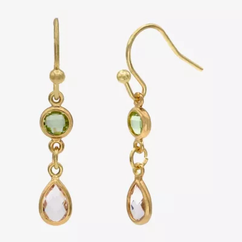 Gold Reflections Womens Multi Color Crystal 14K Gold Over Brass Drop Earrings