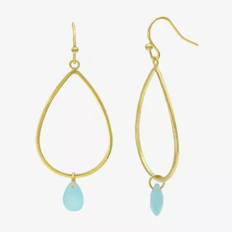 Gold Reflections Womens Blue Glass 14K Gold Over Brass Drop Earrings