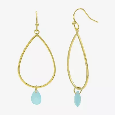 Gold Reflections Womens Blue Glass 14K Gold Over Brass Drop Earrings