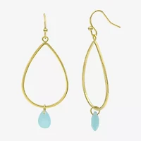 Gold Reflections Womens Blue Glass 14K Gold Over Brass Drop Earrings