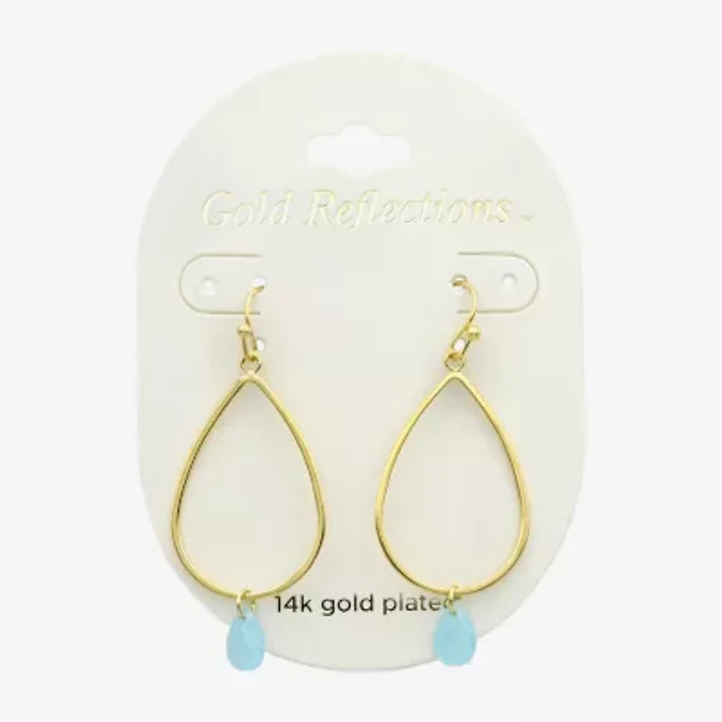 Gold Reflections Womens Blue Glass 14K Gold Over Brass Drop Earrings