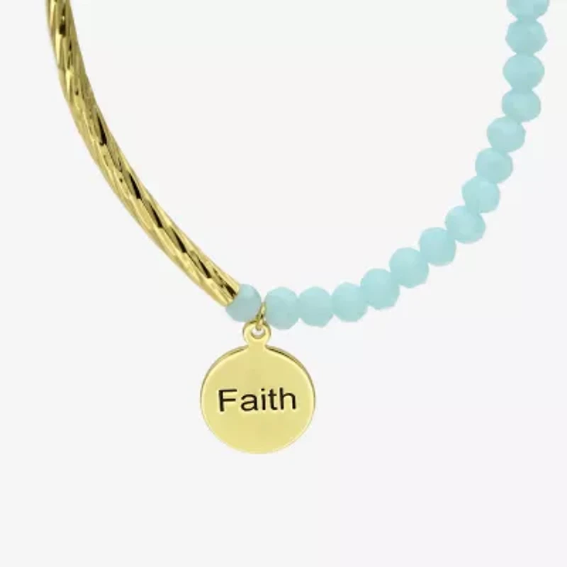 Gold Reflections Faith Womens Blue Crystal 14K Gold Over Brass Round Beaded Bracelet