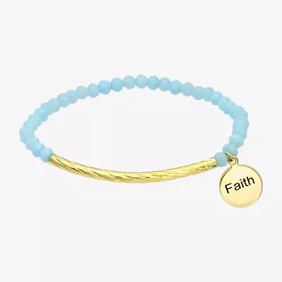Gold Reflections Faith Womens Blue Crystal 14K Gold Over Brass Round Beaded Bracelet