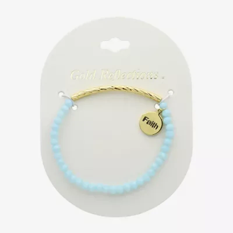 Gold Reflections Faith Womens Blue Crystal 14K Gold Over Brass Round Beaded Bracelet