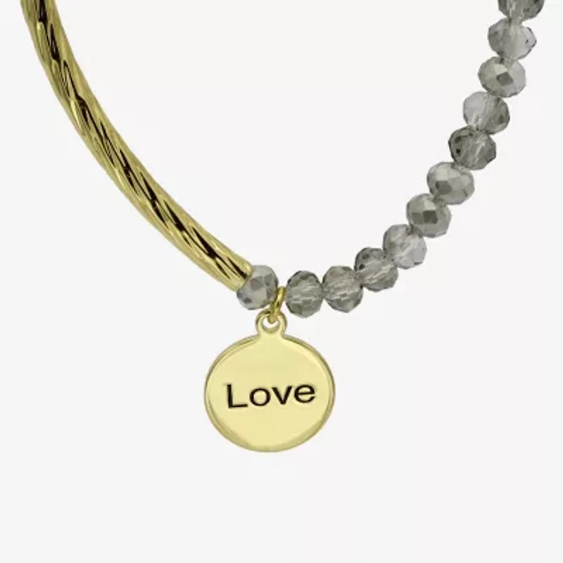 Gold Reflections Love Womens Gray Crystal 14K Gold Over Brass Round Beaded Bracelet