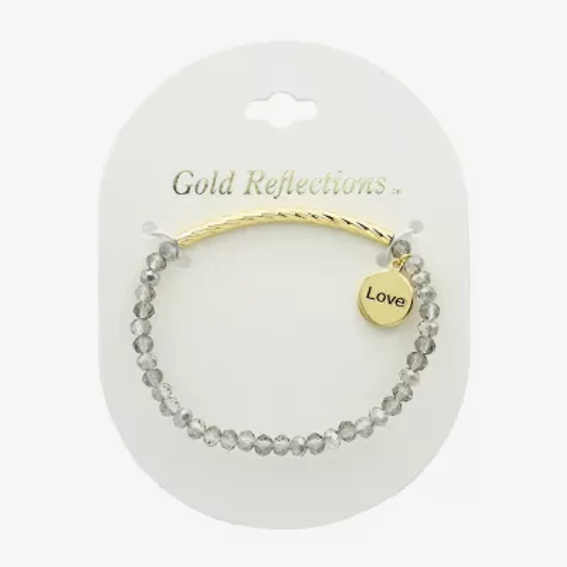 Gold Reflections Love Womens Gray Crystal 14K Gold Over Brass Round Beaded Bracelet