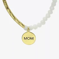 Gold Reflections Mom Womens White Crystal 14K Gold Over Brass Round Beaded Bracelet
