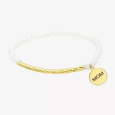 Gold Reflections Mom Womens White Crystal 14K Gold Over Brass Round Beaded Bracelet