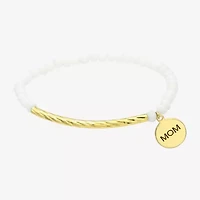 Gold Reflections Mom Womens White Crystal 14K Gold Over Brass Round Beaded Bracelet