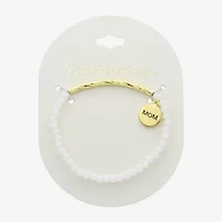 Gold Reflections Mom Womens White Crystal 14K Gold Over Brass Round Beaded Bracelet