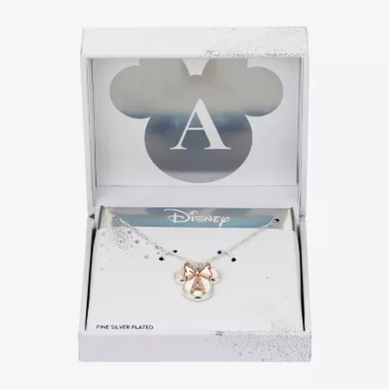 Disney Classics Initial Womens White Mother Of Pearl 14k Rose Gold Over Brass Pure Silver Bow 16 Inch Pendant Necklace