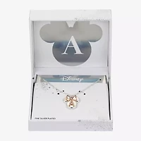 Disney Classics Initial Womens White Mother Of Pearl 14k Rose Gold Over Brass Pure Silver Bow 16 Inch Pendant Necklace