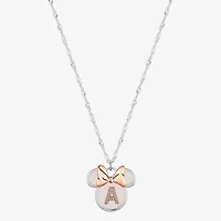 Disney Classics Initial Womens White Mother Of Pearl 14k Rose Gold Over Brass Pure Silver Bow 16 Inch Pendant Necklace
