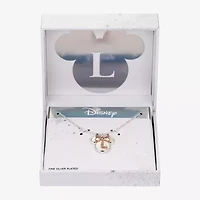 Disney Classics Initial Womens White Mother Of Pearl 14k Rose Gold Over Brass Pure Silver Bow 16 Inch Pendant Necklace
