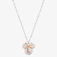 Disney Classics Initial Womens White Mother Of Pearl 14k Rose Gold Over Brass Pure Silver Bow 16 Inch Pendant Necklace