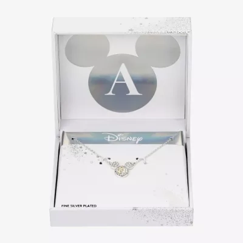 Disney Classics Initial Womens Cubic Zirconia 14K Gold Over Brass Pure Silver 16 Inch Pendant Necklace