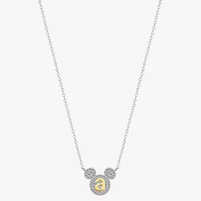Disney Classics Initial Womens Cubic Zirconia 14K Gold Over Brass Pure Silver 16 Inch Pendant Necklace
