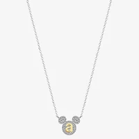 Disney Classics Initial Womens Cubic Zirconia 14K Gold Over Brass Pure Silver 16 Inch Pendant Necklace