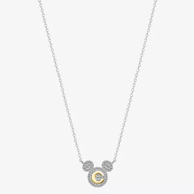 Disney Classics Initial Womens Cubic Zirconia 14K Gold Over Brass Pure Silver 16 Inch Pendant Necklace