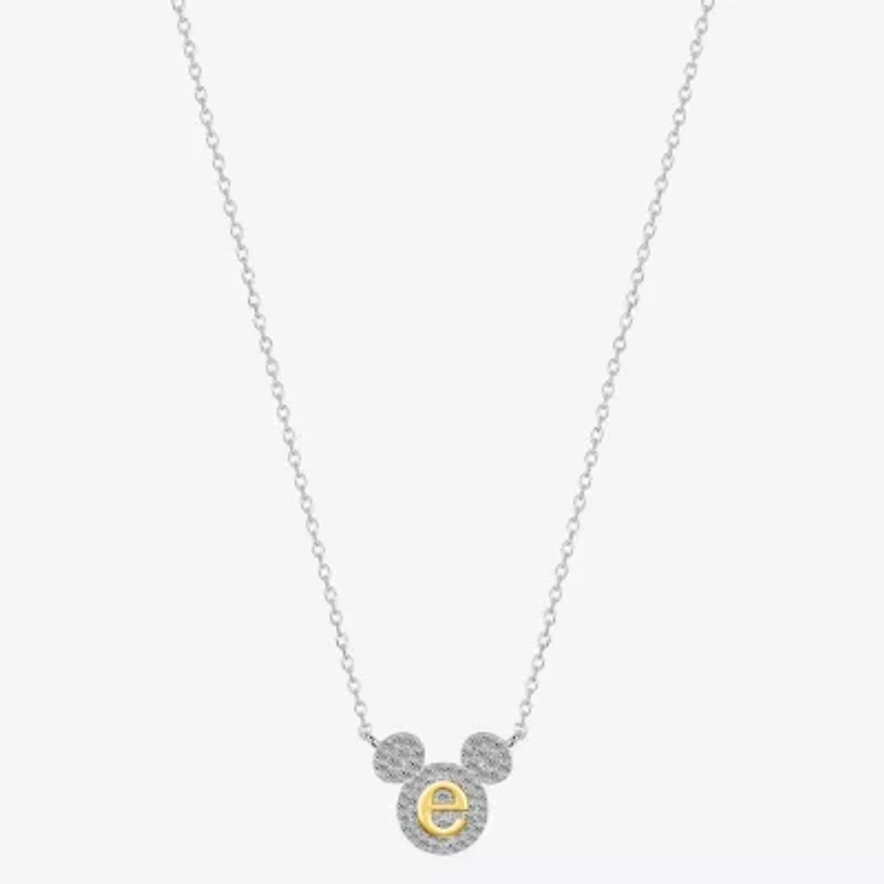 Disney Classics Initial Womens Cubic Zirconia 14K Gold Over Brass Pure Silver 16 Inch Pendant Necklace