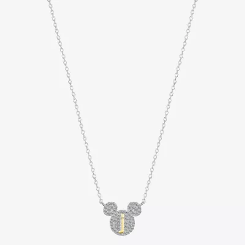 Disney Classics Initial Womens Cubic Zirconia 14K Gold Over Brass Pure Silver 16 Inch Pendant Necklace