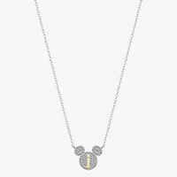 Disney Classics Initial Womens Cubic Zirconia 14K Gold Over Brass Pure Silver 16 Inch Pendant Necklace