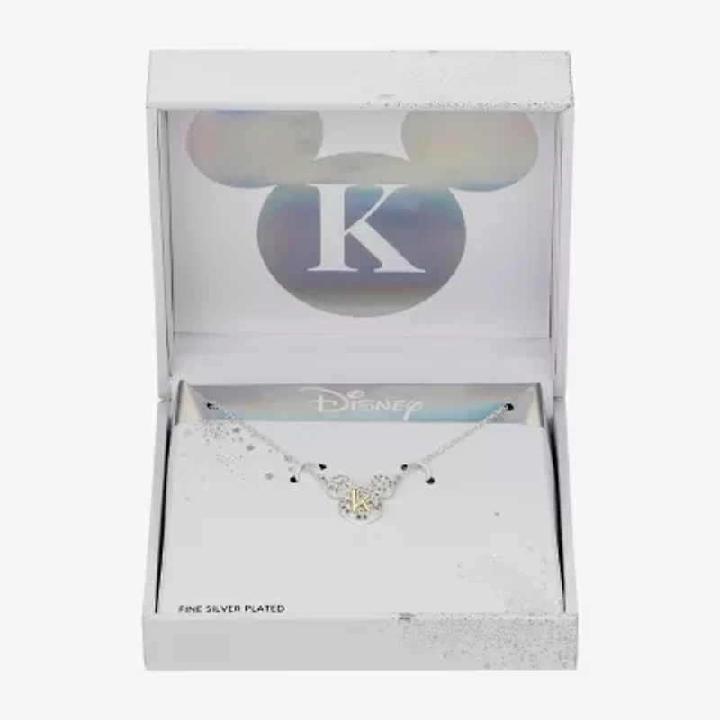 Disney Classics Initial Womens Cubic Zirconia 14K Gold Over Brass Pure Silver 16 Inch Pendant Necklace