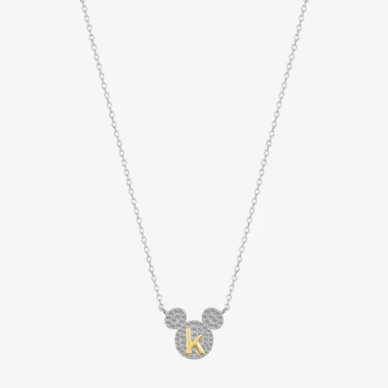 Disney Classics Initial Womens Cubic Zirconia 14K Gold Over Brass Pure Silver 16 Inch Pendant Necklace