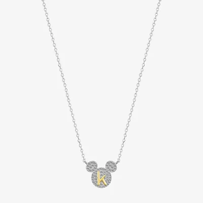 Disney Classics Initial Womens Cubic Zirconia 14K Gold Over Brass Pure Silver 16 Inch Pendant Necklace