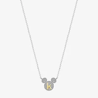 Disney Classics Initial Womens Cubic Zirconia 14K Gold Over Brass Pure Silver 16 Inch Pendant Necklace