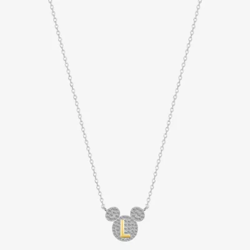 Disney Classics Initial Womens Cubic Zirconia 14K Gold Over Brass Pure Silver 16 Inch Pendant Necklace
