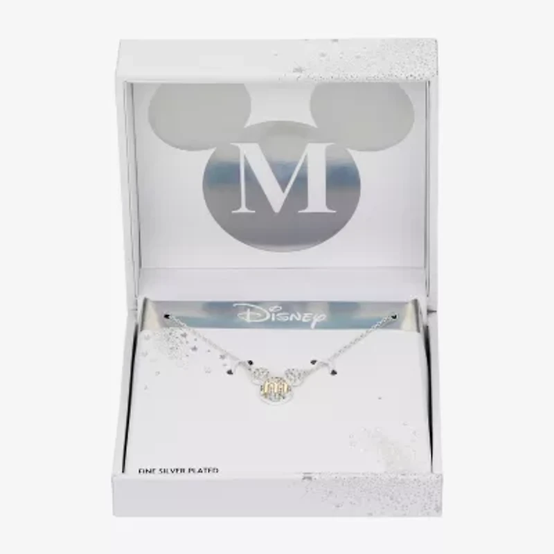 Disney Classics Initial Womens Cubic Zirconia 14K Gold Over Brass Pure Silver 16 Inch Pendant Necklace
