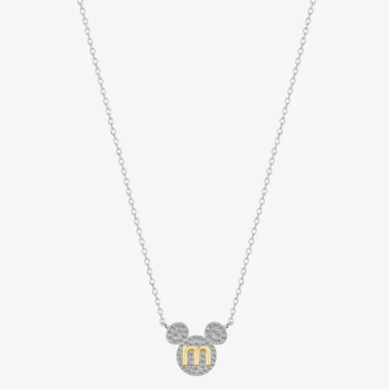 Disney Classics Initial Womens Cubic Zirconia 14K Gold Over Brass Pure Silver 16 Inch Pendant Necklace