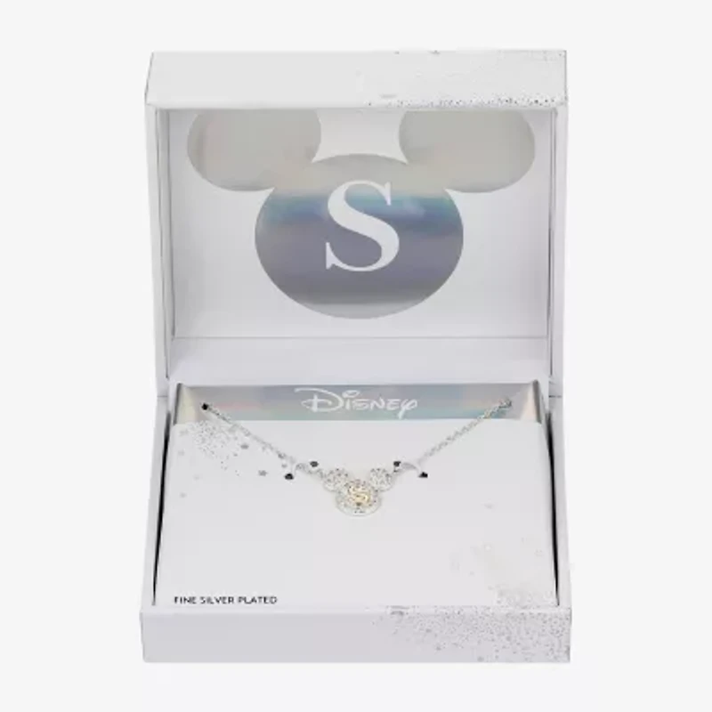 Disney Classics Initial Womens Cubic Zirconia 14K Gold Over Brass Pure Silver 16 Inch Pendant Necklace