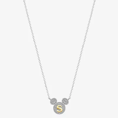 Disney Classics Initial Womens Cubic Zirconia 14K Gold Over Brass Pure Silver 16 Inch Pendant Necklace