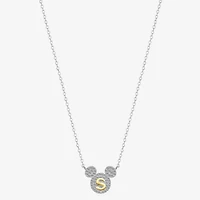 Disney Classics Initial Womens Cubic Zirconia 14K Gold Over Brass Pure Silver 16 Inch Pendant Necklace