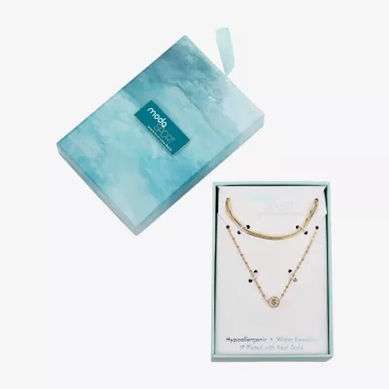 Moda Sport Hypoallergenic Water-Resistant Womens Cubic Zirconia 14K Gold Over Stainless Steel Round Hypoallergenic 16 Inch Pendant Necklace