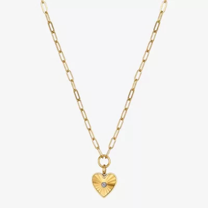Moda Sport Hypoallergenic Water-Resistant Womens Cubic Zirconia 14K Gold Over Stainless Steel Heart Hypoallergenic 16 Inch Pendant Necklace