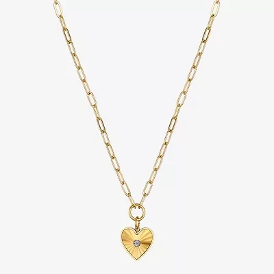 Moda Sport Hypoallergenic Water-Resistant Womens Cubic Zirconia 14K Gold Over Stainless Steel Heart Hypoallergenic 16 Inch Pendant Necklace