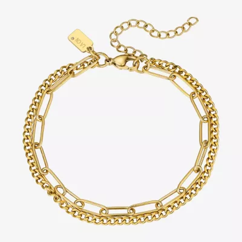 Moda Sport Hypoallergenic Water-Resistant Womens 14K Gold Over Stainless Steel Semisolid Link Hypoallergenic Chain Bracelet