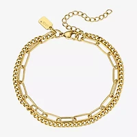 Moda Sport Hypoallergenic Water-Resistant Womens 14K Gold Over Stainless Steel Semisolid Link Hypoallergenic Chain Bracelet