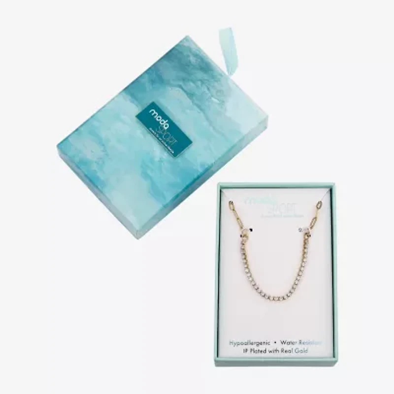 Moda Sport Freeform Womens Cubic Zirconia 14K Gold Over Stainless Steel Hypoallergenic 16 Inch Tennis Necklace