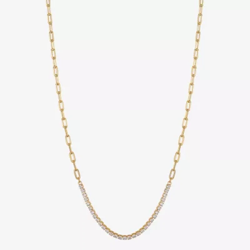 Moda Sport Freeform Womens Cubic Zirconia 14K Gold Over Stainless Steel Hypoallergenic 16 Inch Tennis Necklace