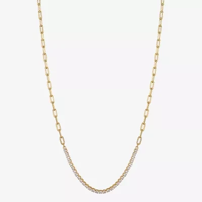 Moda Sport Freeform Womens Cubic Zirconia 14K Gold Over Stainless Steel Hypoallergenic 16 Inch Tennis Necklace
